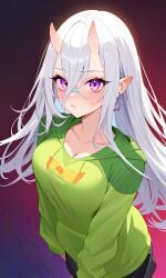 atuqai big_breasts female long_hair oni_horns purple_eyes rawr_rina vtuber white_hair