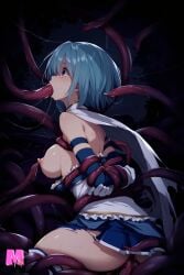 1girls ai_generated arms_behind_back blue_eyes blue_hair fellatio madoka_worship magical_girl mahou_shoujo_madoka_magica miki_sayaka oral rape sex tears tentacle tentacle_sex