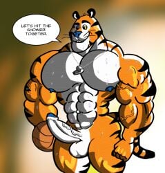 abs balls basketball biceps big_muscles black_stirpes blue_glans blue_tits boner coach dialogue grungebeetle horny muscles muscular muscular_furry muscular_legs naked orange_fur pecs penis pent_up smirking_at_viewer speech_bubble thicc thicc_legs thicc_muscles tiger tony_the_tiger triceps whistle white_abs white_balls white_boner white_pecs