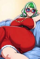 1girls christmas christmas_outfit huge_breasts legs_crossed oc original_character red_dress ssktch tagme thick_thighs tinted_eyewear