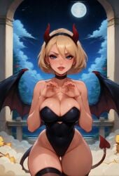 1girls absurd_res ai_generated ass_visible_through_thighs bare_shoulders black_choker black_leotard black_thighhighs blonde_hair blue_eyes blush breasts choker cleavage cloud covered_navel demon_girl demon_horns demon_tail demon_wings earrings fake_horns female full_moon hair_between_eyes hairband halloween heart heart_hands highleg highleg_leotard highres horns jewelry large_breasts leotard lips looking_at_viewer moon neewai nier:_automata night night_sky parted_lips short_hair sky smile solo stable_diffusion star_\(sky\) starry_sky strapless tail thigh_gap thighhighs uncensored wings yorha_2b