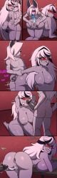 age_difference anal anthro arm_pull ass big_breasts big_butt big_penis bodily_fluids breasts butt_grab canid canid_demon canine carmilla_carmine cum cum_in_pussy cum_inside demon demon_humanoid dialogue duo erection fellatio female female_on_anthro female_penetrated femboy/female femboy_on_female from_behind_position fur genital_fluids genitals grey_body grey_fur hair hand_on_butt hazbin_hotel hellhound hi_res hot_dogging humanoid interspecies looking_pleasured male male/female male_penetrating male_penetrating_female male_rimming_female mammal mature_female mythological_canine mythological_creature mythology nipples nude older_female open_mouth open_smile oral penetration penile penile_penetration penis penis_in_pussy precum prison_guard_position pussy rimming rimming_female saliva sex smile spiralart_(artist) sweat thick_thighs tongue tongue_out vaginal_fluids vaginal_penetration white_body white_fur white_hair younger_male