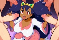 1girls ai_generated big_breasts big_penis cleavage cock_hungry dark-skinned_female dark_skin female from_above group group_sex handjob huge_breasts iris_(pokemon) large_breasts mullon multiple_girls novelai open_mouth penis pokemon pokemon_bw straight surrounded_by_penises tongue