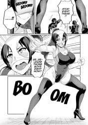 hatoba_akane heroine manga manga_page monochrome panties_on_head