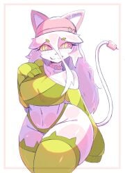 bare_thighs big_breasts big_hips cat cat_ears cat_girl cat_humanoid catgirl cattail_(pvz) chikomokii collar female female_focus female_only furry furry_ears furry_female furry_only furry_tail heart-shaped_pupils naomii64 plants_vs_zombies thick_thighs twitter_user_oc white_hair white_skin