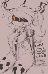 alice_(murder_drones) barely_visible_nipples breasts dialogue glitch_productions murder_drones orange_eyes ponytail sketch solo teasing_nipple teasing_nipples thong toyslasher