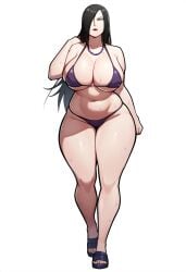 alternate_body_type big_breasts black_hair bra busty frown genderswap_(mtf) gigantic_breasts hair_over_one_eye lipstick narrowed_eyes naruto_shippuden necklace orochimama orochimaru sandals skyline12 slightly_chubby sweating sweaty_body thick_thighs thong