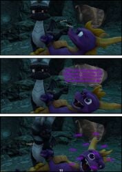 3d_(artwork) absurd_res activision angry annoying balls cave comic dark_body dark_spyro digital_media_(artwork) dragon drakeledragon duo eye_contact feral genitals hand_on_face hi_res horn humor looking_at_another male male/male mythological_creature mythological_scalie mythology penis poking purple_body purple_eyes red_eyes rope scalie sighing source_filmmaker_(artwork) spyro spyro_the_dragon tail text wings yapping yellow_balls yellow_body yellow_penis