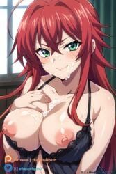 after_paizuri ai_generated babydoll breasts_out cum_between_breasts cum_on_face facial high_school_dxd large_breasts looking_at_viewer naughty_face nipples rias_gremory uncensored