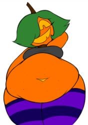 female green_hair kim_(spaghettiz) kim_the_pumpkin low_angle lowres obese_female oc pumpkin pumpkin_girl pumpkin_head spaghettiz stomach