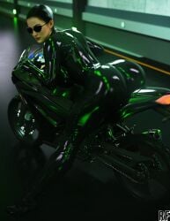 1girls 3d ass ass_focus big_ass bike black_clothing black_hair bodysuit bubble_ass latex latex_suit looking_at_viewer motorbike motorcycle pawg round_ass rude_frog sunglasses the_matrix thick_ass tinted_eyewear trinity_(the_matrix) vehicle