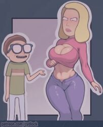 age_difference beth_smith cleavage_cutout cydlock glasses jeans keyhole_shirt larger_female milf morty_smith older_female rick_and_morty size_difference smaller_male wide_hips younger_male