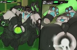 2024 anal anal_sex animal_genitalia animal_penis anthro anus ass balls big_penis black_hair black_penis black_sclera bodily_fluids canine_genitalia canine_penis colored cum cum_in_ass cum_inside digital_media_(artwork) duo erection ethereal_(zzz) gameplay_mechanics genital_fluids genitals green_penis gui hair hati_(zzz) health_bar hi_res huge_cock knight_(knightferret) knightferret knot male male/male musk musk_clouds pawpads penetration penis plap presenting presenting_hindquarters sheath size_difference spread_legs spreading sweat sweaty_butt