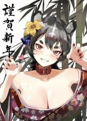 1girls absurd_res absurdres animal_ear_fluff animal_ears armpit armpit_peek armpits arms_up black_eyelashes black_fingernails black_hair black_hair_female black_nail_polish black_nails blue_hair_ribbon blue_ribbon blush blush_face blush_lines blushed_face blushing_at_viewer blushing_face blushing_female breasts busty busty_female busty_girl choker cleavage collar collarbone dot_nose elbows fair_skin female female_focus female_only fingernails fingers flower flower_hair_ornament flower_in_hair flower_on_head grin grinning grinning_at_viewer hair_between_eyes hair_ornament hair_ornaments hair_ribbon hairless_armpits hands_up head_tilt heart high_resolution highres japanese_clothes japanese_clothing japanese_text kawa683 large_breasts light-skined_female light-skinned light-skinned_female light_skin light_skin_female light_skinned light_skinned_female lips long_hair looking_at_viewer nail_polish nails original original_art original_artwork original_character pale pale-skinned_female pale_skin pale_skinned_female parted_lips red_choker red_collar red_eyelids red_eyeliner red_eyes red_eyes_female ribbon rred_eyes seductive_grin sexy_armpits shaved_armpits shoulders simple_background smile smiley_face smiling smiling_at_viewer smirk smooth_armpits smooth_skin solo standing sweat sweatdrop sweating sweaty sweaty_body sweaty_breasts text thick_eyebrows tilted_head upper_body white-skinned_female white_background white_skin white_skinned_female yukata