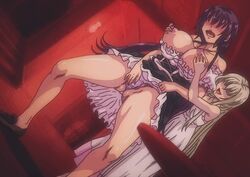 2girls animated animated_gif ass blush breasts bullet_(residence) clothing dress erect_nipples large_breasts long_hair maid masturbation multiple_girls nipples office_takeout panties plump purple_hair pussy residence screencap screenshot shoujo_(residence) silver_hair skirt spread_legs sweat tatsumi_(producer) yuri