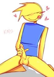 1boy 2d 2d_(artwork) 2d_artwork colored_sketch cum cum_on_hand cumming half_naked heart hearts_around_head legs_spread looking_at_viewer male_only masturbating masturbation noob_(roblox) roblox robloxian simple_background solo solo_focus solo_male tongue_out yellow_body yellow_skin