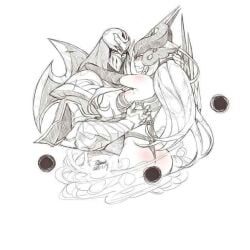 black_white boy costume cute female fog girl hugs league_of_legends love male syndra warm zed