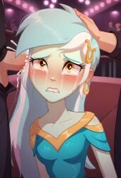 ai_generated blush clothed_sex clothing crying cum dress ear_fuck ear_penetration ear_sex equestria_girls forced human jewelry lyra_heartstrings_(mlp) mindfuck my_little_pony rape sex