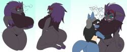 2020 accessory anthro ass ass big_ass big_breasts big_butt biped black_body black_fur black_hair blue_body blue_fur blush bodily_fluids breast_grab breast_hold breast_squeeze breasts bubble_butt canid canine claws cleavage clothing dart(dewwydartz) dart_(dewwydarts) dewwydarts dewwydartz dialogue digital_media_(artwork) duo english_text eyebrows featureless_breasts female fur furry generation_4_pokemon generation_5_pokemon gradient_background green_eyes grey_body grey_fur hair hand_on_breast hat headband headgear headwear heart_symbol hi_res holding_breast huge_ass huge_breasts huge_hips kneeling lucario male mammal nea(dewwydartz) nea_(dewwydarts) nintendo one_ear_up open_mouth pokemon pokemon_(species) purple_claws purple_hair purple_inner_ear shiny_pokemon simple_background squeezing sweat tagme tan_body tan_fur text thick_thighs tuft wide_hips zoroark