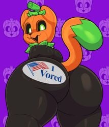 1boy 2024 :3 acstlu anthro ass ass_focus black_skin fat_ass femboy furry i-vored implied_vore jack-o'-lantern male male_only pumkat simple_background sticker tagme tail