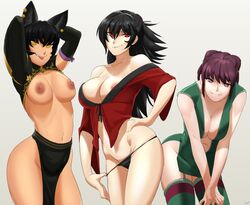 3girls :p an_ren animal_ears areola_slip areolae arms_behind_head bangs bent_over big_breasts biting black_hair black_panties breastless_clothes breasts busty cat_ears cleavage dress ear_piercing elbow_gloves faunus female female_only gradient_background green_dress grin hand_on_hip hips kali_belladonna large_breasts leaning_forward long_hair looking_at_viewer matching_hair/eyes mature mature_female mature_woman milf multiple_girls navel no_bra no_panties off_shoulder panties panty_pull pelvic_curtain piercing pink_eyes pose posing purple_eyes purple_hair raven_branwen red_eyes revealing_clothes rwby seductive seductive_smile sensual short_dress short_hair simple_background sinccubi smile smirk standing stockings thighhighs tongue_out yellow_eyes