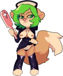 anthro breasts cuehors dexy_cross female ferret green_hair looking_at_viewer mammal mustelid nipple_piercing nipples nun oozegod piercing