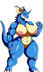 anthro big_breasts big_ears big_muscles big_nipples blue_body blue_eyes claws dragon fanart female female_focus female_only full_body horn monster muscles muscular muscular_female muscular_legs nidoqueen nintendo no_ai pokemon pokemon_(species) scalie solo solo_female tail white_background wronganimal