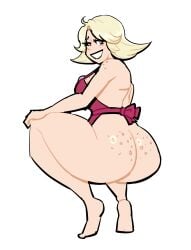 1girls apron apron_only ass barefoot big_ass blonde_hair bottom_heavy breasts bubble_butt crouching fat_ass female female_only freckles huge_ass large_ass legs_apart looking_at_viewer looking_back lovetopullmicke massive_ass mato_(one_piece) naked_apron nude nude_female one_piece png smile solo spread_legs spreading squatting thick_ass thick_thighs thunder_thighs wide_hips