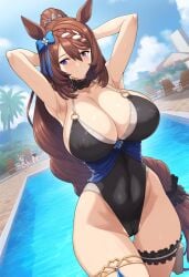 ai_generated armpits bikini blush covered_nipples covered_pussy female horse horse_girl nipples pussy solo super_creek_(umamusume) swimming_pool umamusume umamusume_pretty_derby