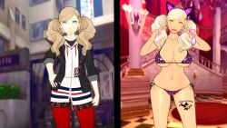 animal_print ann_takamaki bad_end before_and_after bikini blonde_hair cat_ears comparing corruption curvaceous dark-skinned_female enemy_conversion gyaru joker_(persona) koikatsu large_ass large_breasts leopard_print lordem netorare ntr persona persona_5 tanned yellow_eyes