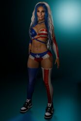 1girls 3d abs belly_button_piercing blender enigmaj female_focus female_only hourglass_figure latina_female long_hair looking_at_viewer multicolored_hair solo_female tanned_skin tattoo thighhighs wide_hips wwe wwe_diva zelina_vega