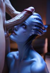 ai_generated alien asari blue_eyes freckles liara_t'soni looking_up mass_effect penis penis_on_face red_lipstick tagme