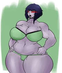 1girls atari_mitsuku breasts chubby darkseid dc female female_only genderswap_(mtf) lady_darkseid open_mouth purple_hair purple_skin red_eyes rule_63 solo the_new_gods thick_thighs thong wide_hips