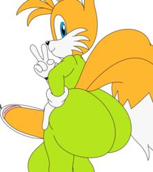 2016 anthro ass balls big_balls big_butt canine clothing erection fox hi_res huge_balls huge_butt male male_only mammal milking_uniform penis penis_milking simple_background solo sonic_(series) tails white_background