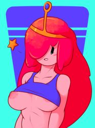 adventure_time areola_slip big_breasts breasts dabble female midriff nipple_slip pink_hair pink_skin princess_bubblegum shirt_lift surprise tank_top underboob voluptuous wardrobe_malfunction