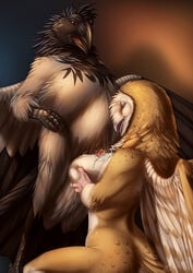 animal_genitalia anthro avian belly big_belly bird breasts cum cum_on_breasts duo erection female genital_slit jackrow kneeling male nude open_mouth owl paizuri pasc sex slit smile straight