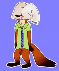 1boy 2017 animal_genitalia anthro black_and_white canine clothed clothing disney fox male male_only mammal monochrome nick_wilde pawtsun penis penis_tip sheath simple_background solo visiti zootopia