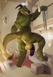 anthro anus ass back_muscles backsack balls darkgem dragon horn inside looking_back macro male male_only mech_(character) muscular muscular_male penis perineum scalie sofa tongue tongue_out