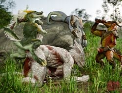 3d_(artwork) alcohol anal anal_sex animal_genitalia anthro baldur's_gate baldur's_gate_3 balls beverage blender_(artwork) bodily_fluids cum cum_in_ass cum_inside cum_on_ground cum_while_penetrated cumshot digital_media_(artwork) dragonborn_(dnd) drinking drunk dungeons_and_dragons ejaculation genital_fluids genitals group hasbro hi_res humanoid_genitalia kobold larian_studios male male/male onomatopoeia penetration penis potatotime scalie sex sound_effects substance_intoxication tail text the_dark_urge_(baldur's_gate) watermark wizards_of_the_coast