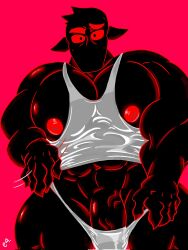 bara beefy_demon_acc big_nipples big_pecs big_penis demon ethan_(beefy_demon_acc) gay male muscular muscular_male nipples_outside pecs_bigger_than_head penis penis_visible_through_clothing small_clothes small_underwear veiny_penis