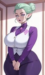 ai_generated big_breasts business_suit business_woman curvy_female curvy_figure daidouji_(artist) daidoujipv light_green_hair milf odalia_blight older_female pointy_ears purple_lipstick the_owl_house thighs