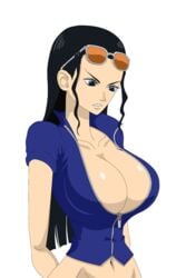 1girls animated animated_gif black_hair blue_eyes bouncing_breasts breasts busty cleavage clima-tact female female_only hourglass_figure large_breasts long_hair midriff navel necrolust nico_robin one_piece sideboob sunglasses_on_head voluptuous