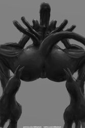 2017 alien alien_(franchise) anus ass female female_xenomorph feral_only nihilophant pussy rear_view simple_background solo spread_legs spreading xenomorph