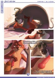 anhes animal_genitalia anthro balls buffalo canine chief_bogo comic disney english_text foreskin fox french_kiss french_kissing furry furry_only gay interspecies kissing knot male male/male male_only mammal nick_wilde nude penis sex testicles yaoi zootopia