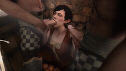 1girls 2boys 3d animated black_hair cd_projekt_red elf eveline_gallo fellatio female handjob leeterr male male_human/female_elf oral penis pointy_ears short_hair sound source_filmmaker the_witcher_(series) the_witcher_3:_wild_hunt threesome video