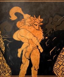 animal_genitalia greek_mythology minotaur monochrome over_shoulder_carry underwear_bulge zoquete