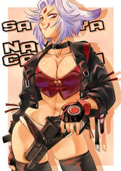 1girls clothing licking_lips namco_x_capcom saya_(namco_x_capcom) shotgun tongue