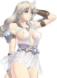 aqua_eyes areola areolae blonde_hair breasts female female_only green_eyes human kansuke milf miniskirt panties see-through skirt solo sophitia_alexandra soul_calibur underwear