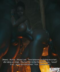 1girls 2boys big_breasts big_penis cuckold cuckold_pov cum cum_on_ass cum_on_body cum_on_face dark-skinned_female dark-skinned_male double_penetration karfex low-angle_view pov tagme text