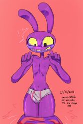accident big_breasts femboy jax_(the_amazing_digital_circus) old_art purple_skin rabbit shy the_amazing_digital_circus underwear